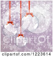 Clipart Of A Christmas Background Of Glass Baubles Over Purple With Snowflakes Royalty Free Vector Illustration by vectorace
