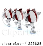 Clipart Of 3d Gift Box Characters Running In A Line Royalty Free Illustration