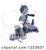 Poster, Art Print Of 3d Blue Android Robot Movie Director Working
