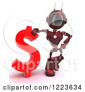 Poster, Art Print Of 3d Red Android Robot Standing By A Dollar Currency Symbol