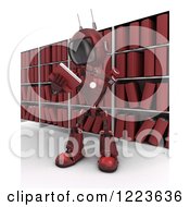 Clipart Of A 3d Red Android Robot Reading A Book In An Archive Room Royalty Free Illustration