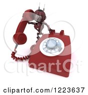 Poster, Art Print Of 3d Red Android Robot Using A Landline Telephone