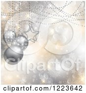Poster, Art Print Of 3d Silver Christmas Baubles Beads Over Snowflakes And Stars