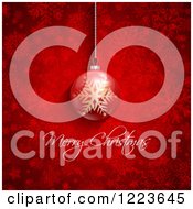 Poster, Art Print Of Merry Christmas Greeting Under A Red Bauble On Snowflakes