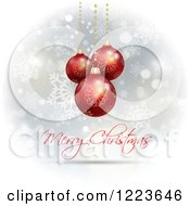 Clipart Of A Merry Christmas Greeting Under Red Baubles On Snowflakes Royalty Free Vector Illustration