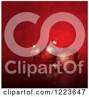 Clipart Of 3d Christmas Baubles Over Red Snowflakes And Stars Royalty Free Vector Illustration