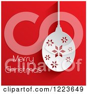 Clipart Of A Merry Christmas Greeting With A Paper Snowflake Bauble On Red Royalty Free Vector Illustration