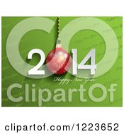 Clipart Of A Happy New Year 2014 Greeting With A Bauble Over Green Diagonal Text Royalty Free Vector Illustration