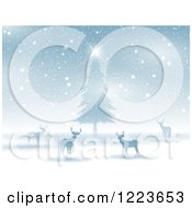 Clipart Of Silhouetted Alert Deer Around A Christmas Tree In The Snow At Night Royalty Free Vector Illustration
