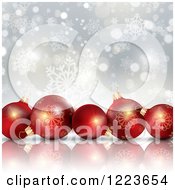 Clipart Of 3d Red Christmas Baubles Over Snowflakes And Stars Royalty Free Vector Illustration
