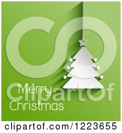 Poster, Art Print Of Merry Christmas Greeting With A White Suspended Tree On Green