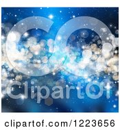 Poster, Art Print Of Blue Christmas Background Of Stars Flares Bokeh And Sparkles