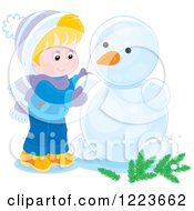 Poster, Art Print Of Blond Boy Making A Snowman With Arms