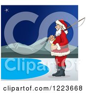 Poster, Art Print Of Santa Standing With A Fishing Pole At A Lake