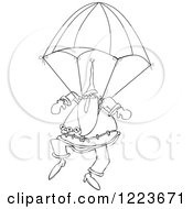 Clipart Of An Outlined Santa Descending With A Skydiving Parachute Royalty Free Vector Illustration