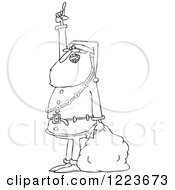 Clipart Of An Outlined Santa Holding A Sack Talking And Pointing Up Royalty Free Vector Illustration