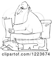 Poster, Art Print Of Outlined Santa Reading The Newspaper On A Toilet