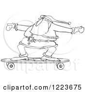 Clipart Of An Outlined Santa Skateboarding On A Longboard Royalty Free Vector Illustration