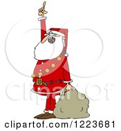Clipart Of Santa Holding A Sack Talking And Pointing Up Royalty Free Vector Illustration