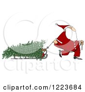 Santa Pulling A Fresh Cut Christmas Tre On A Sled