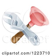 Clipart Of A Crossed Plunger And Adjustable Wrench Royalty Free Vector Illustration