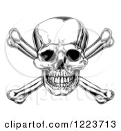 Clipart Of A Black And White Jolly Roger Skull And Crossbones Royalty Free Vector Illustration