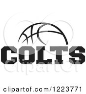 Clipart Of A Black And White Basketball With COLTS Text Royalty Free Vector Illustration