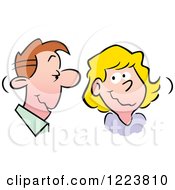 Clipart Of A Man And Woman Talking Over Embarassing Gossip Royalty Free Vector Illustration by Johnny Sajem