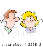 Clipart Of A Man And Woman Talking About Gossip Royalty Free Vector Illustration by Johnny Sajem