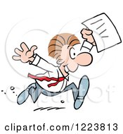 Clipart Of A Happy Businessman Running With A Letter Royalty Free Vector Illustration