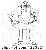 Clipart Of An Outlined Stern Senior Man With A Beard Standing With His Hands On His Hips Royalty Free Vector Illustration