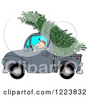 Clipart Of A Man Driving A Pickup Truck With A Christmas Tree On Top Royalty Free Illustration