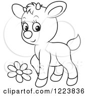 Poster, Art Print Of Outlined Cute Baby Goat With A Flower