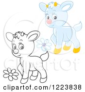 Poster, Art Print Of Outlined And Colored Cute Baby Goats With Flowers
