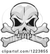 Clipart Of A Grayscale Monster Skull And Crossbones Royalty Free Vector Illustration