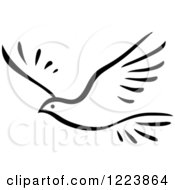 Clipart Of A Black And White Flying Dove 3 Royalty Free Vector Illustration
