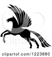 Poster, Art Print Of Black And White Winged Horse Pegasus Ready To Take Flight 4