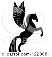 Poster, Art Print Of Black And White Winged Horse Pegasus Rearing