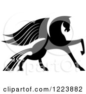 Poster, Art Print Of Black And White Winged Horse Pegasus Prancing