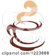 Clipart Of A Brown Coffee Cup On A Saucer With Tan Steam 3 Royalty Free Vector Illustration