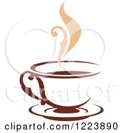 Brown Coffee Cup On A Saucer With Tan Steam