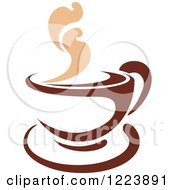 Clipart Of A Brown Coffee Cup On A Saucer With Tan Steam 2 Royalty Free Vector Illustration