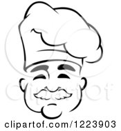 Clipart Of A Happy Black And White Middle Aged Chef With A Mustache Royalty Free Vector Illustration