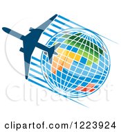 Poster, Art Print Of White Airplane Flying Over A Colorful Pixel Globe