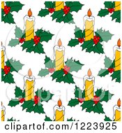 Clipart Of A Seamless Pattern Background Of Christmas Candles And Holly Royalty Free Vector Illustration