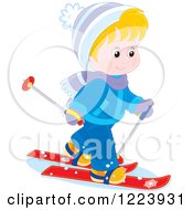 Poster, Art Print Of Happy Winter Boy Cross Country Skiing