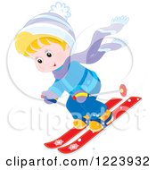 Poster, Art Print Of Happy Winter Boy Skiing Down Hill