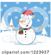 Poster, Art Print Of Cheerful Snowman On A Snowy Hill