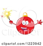 Excited Red Christmas Bauble Ornament With A Sparkler