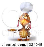 Clipart Of A 3d Chef Chicken Holding A Plate Of French Fries Royalty Free Illustration by Julos